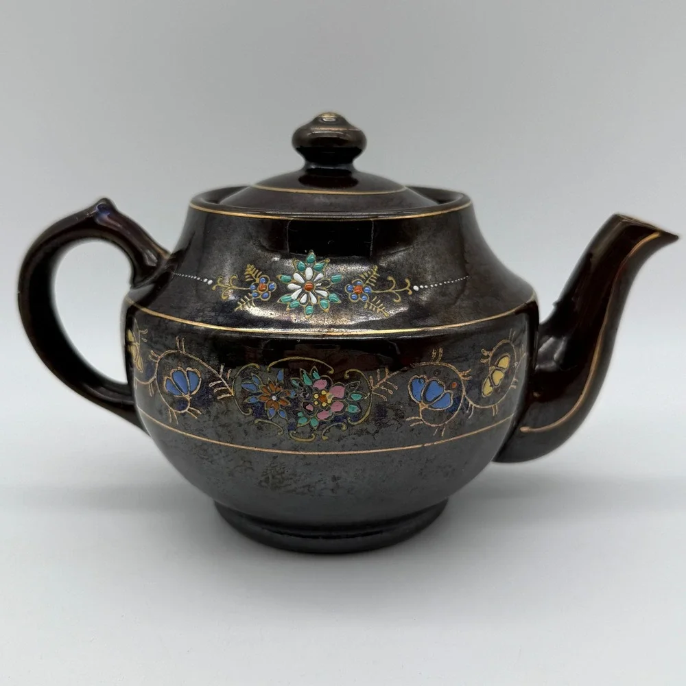 Vintage Japanese Teapot Occupied Japan Hand Painted Ornate Floral Gold Gilt MG